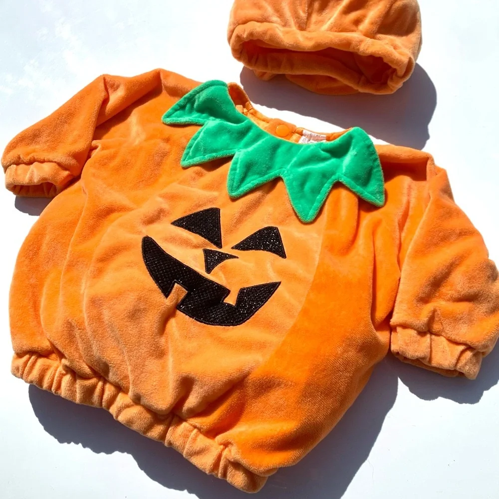 Pumpkin Plush Baby Costume - Orange Jack-o'-Lantern Size 12-18 Months - Picture 2 of 15